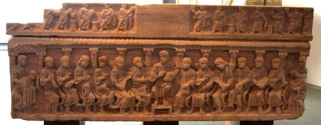 Sarkophag des Bischofs Concordius, Christus und die Apostel, 380-90 n. Chr.